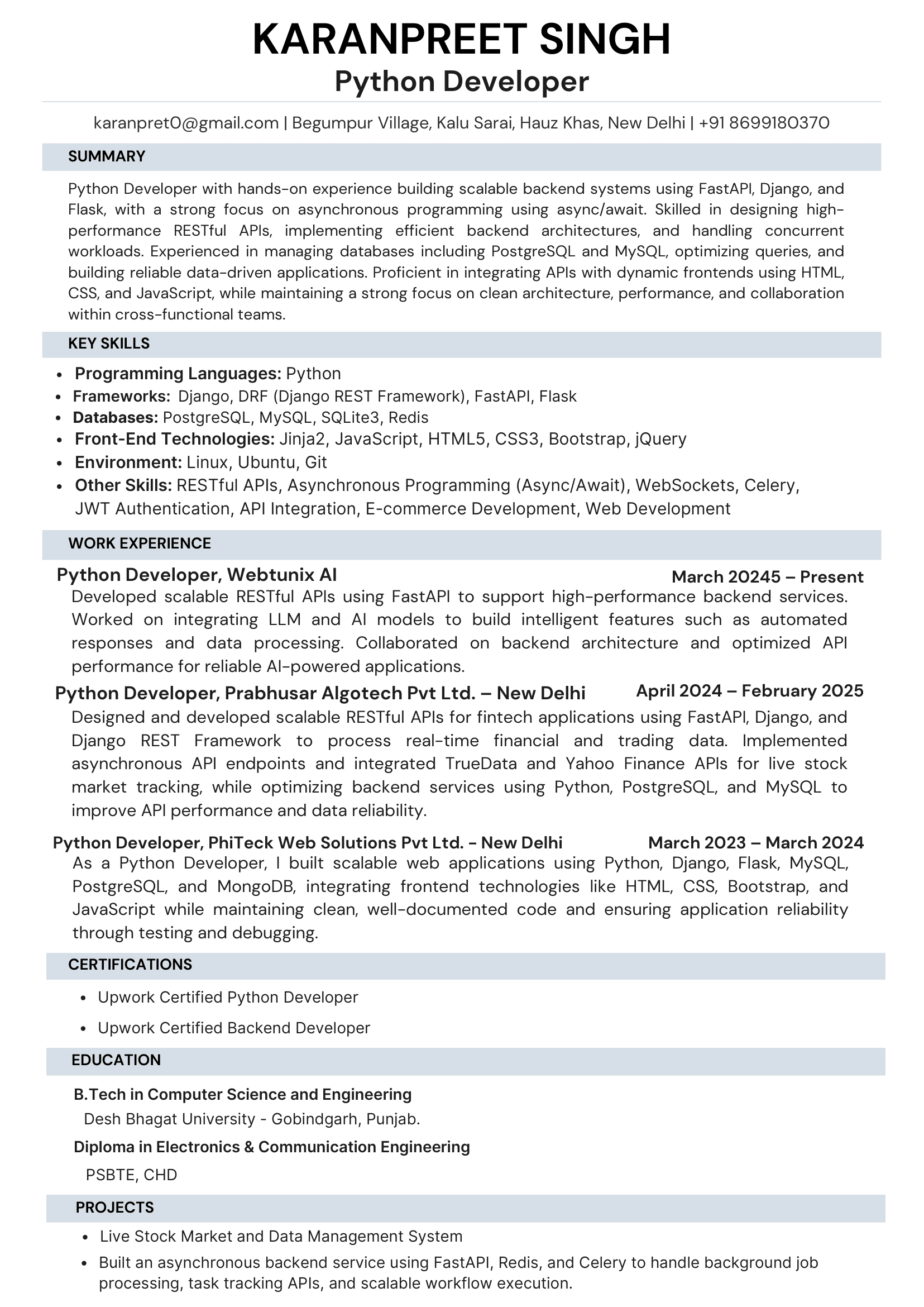 Karanpreet - Resume preview