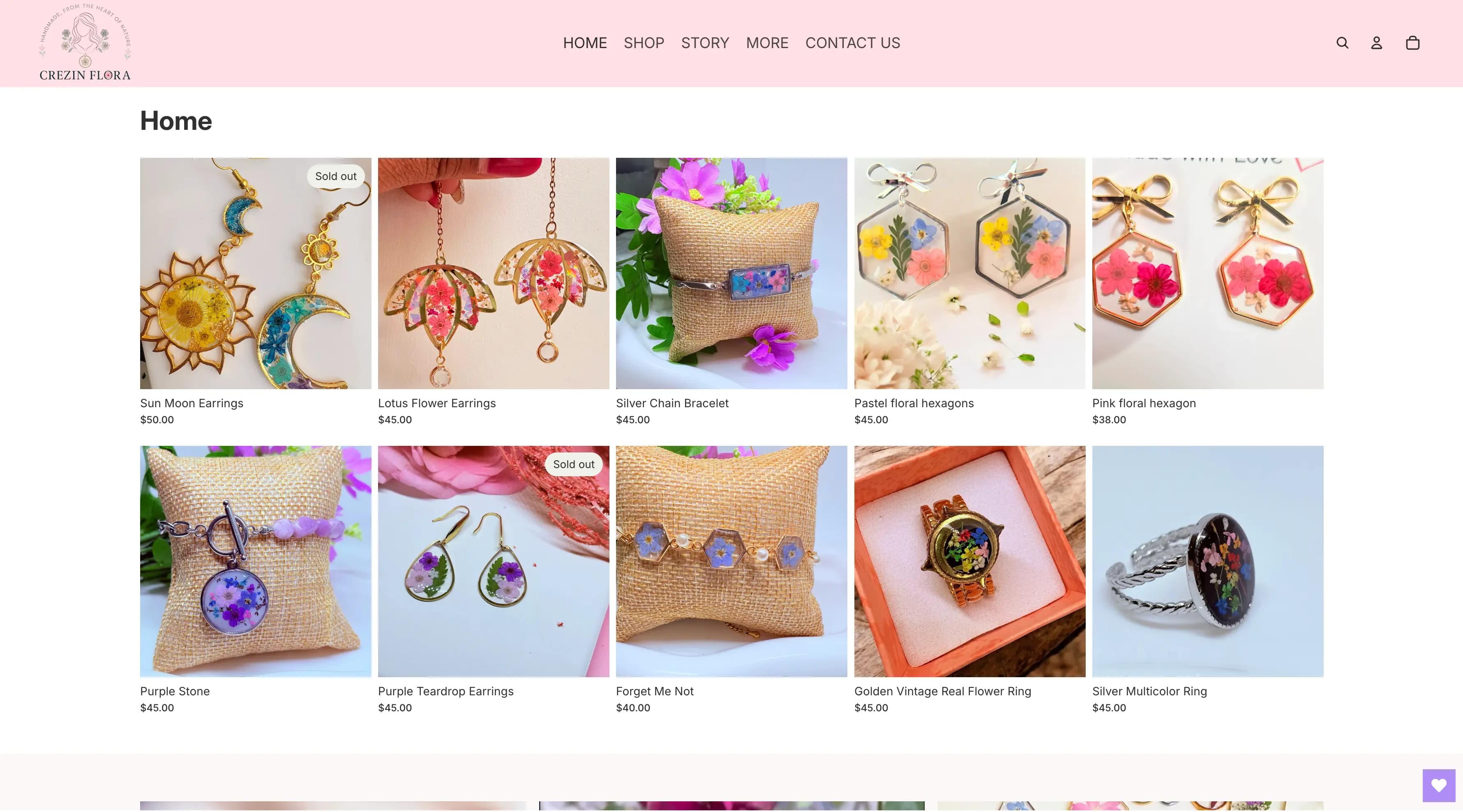 Crezin Flora jewellery product page