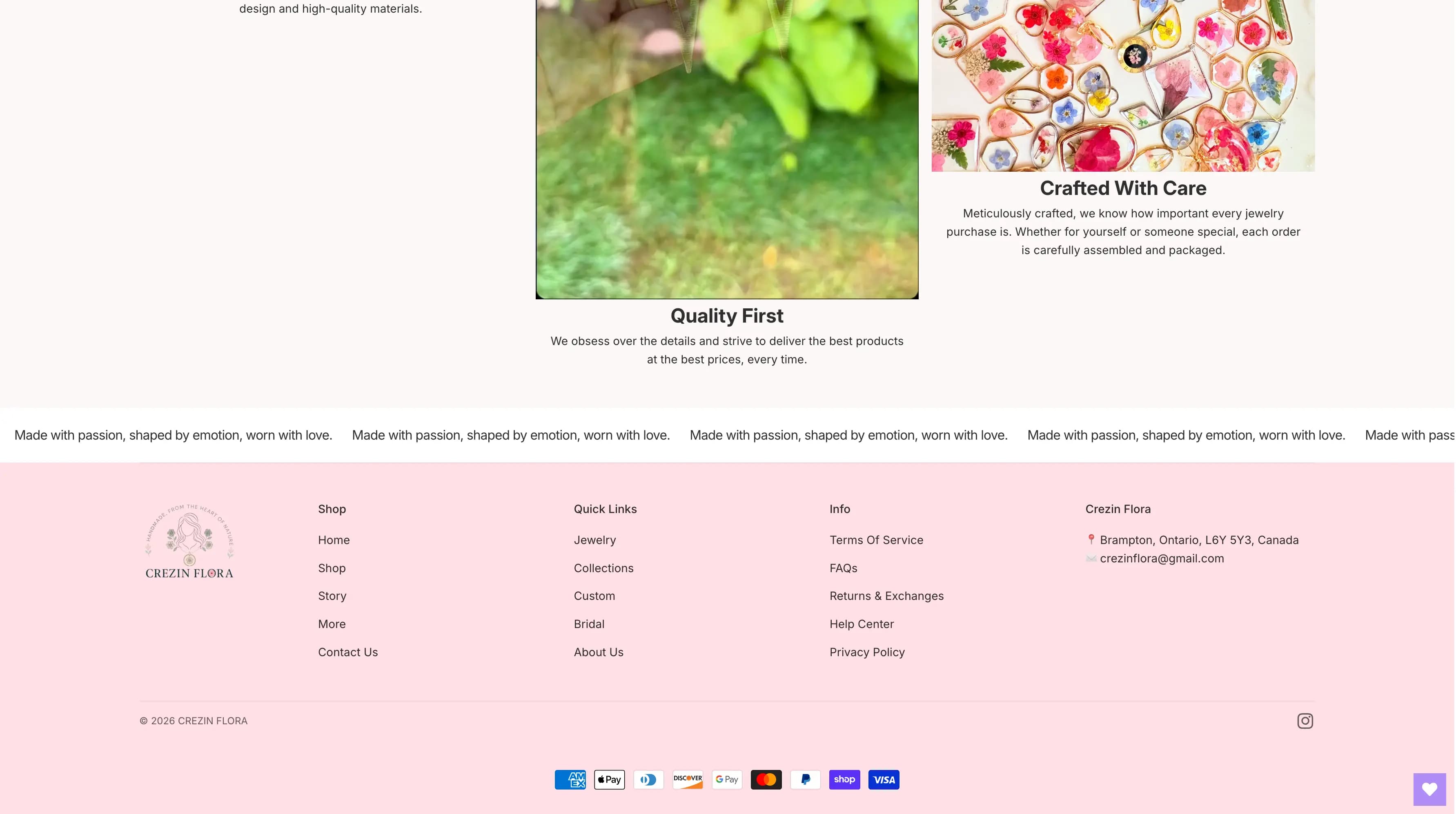 Crezin Flora handmade jewellery footer